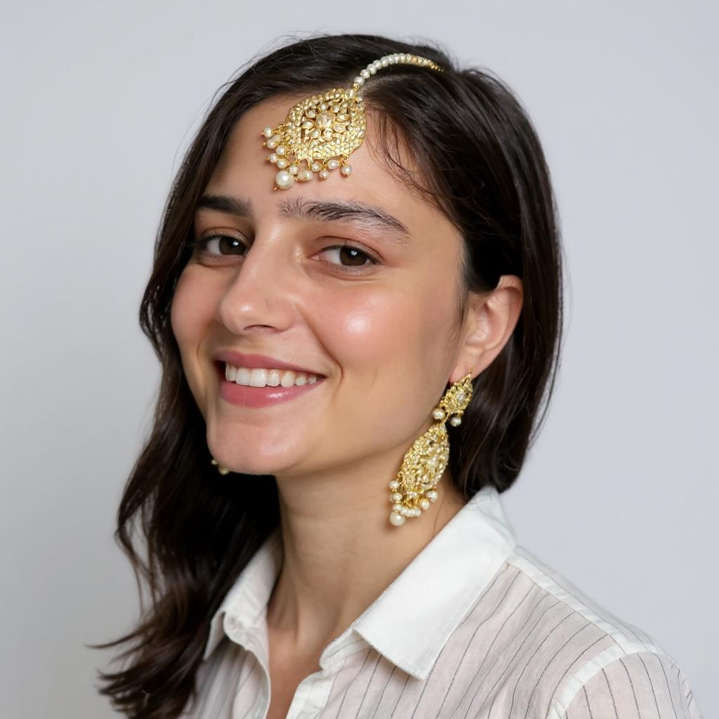 Megha Jadau Earrings and Tika Set in Pearl