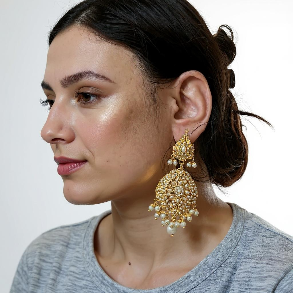 Megha Jadau Earrings and Tika Set in Pearl