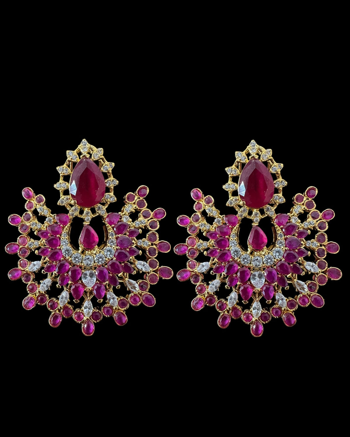 Subhana Gold-Plated Chandbali Earrings and Tika Set – Ruby