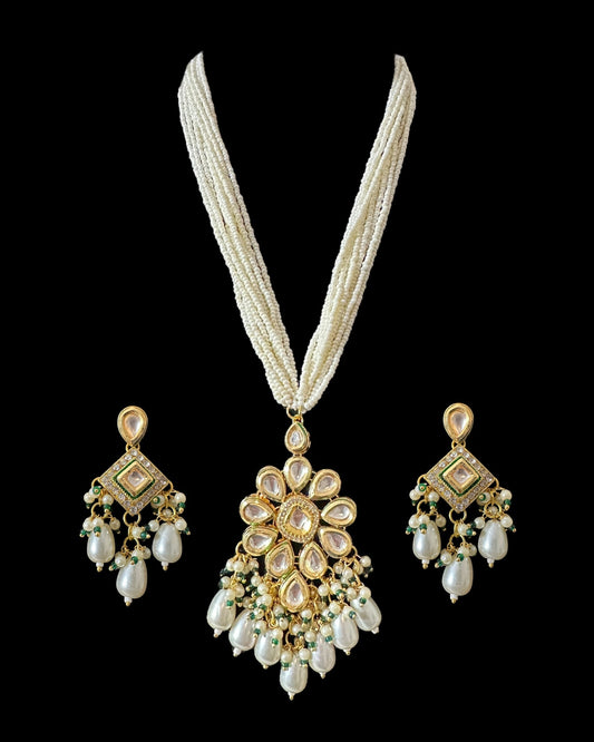 Kundan and Pearl Pendant Set — full set, pendant necklace with matching earrings