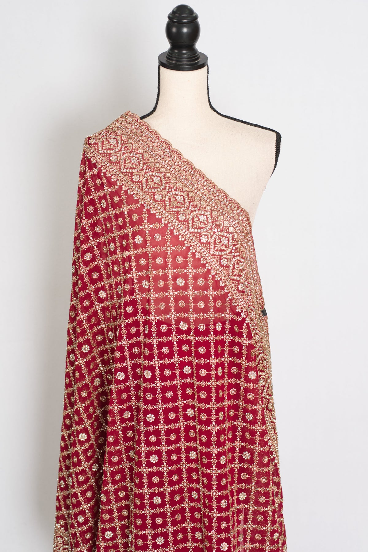 Dark Red and Gold Georgette Festive Saree