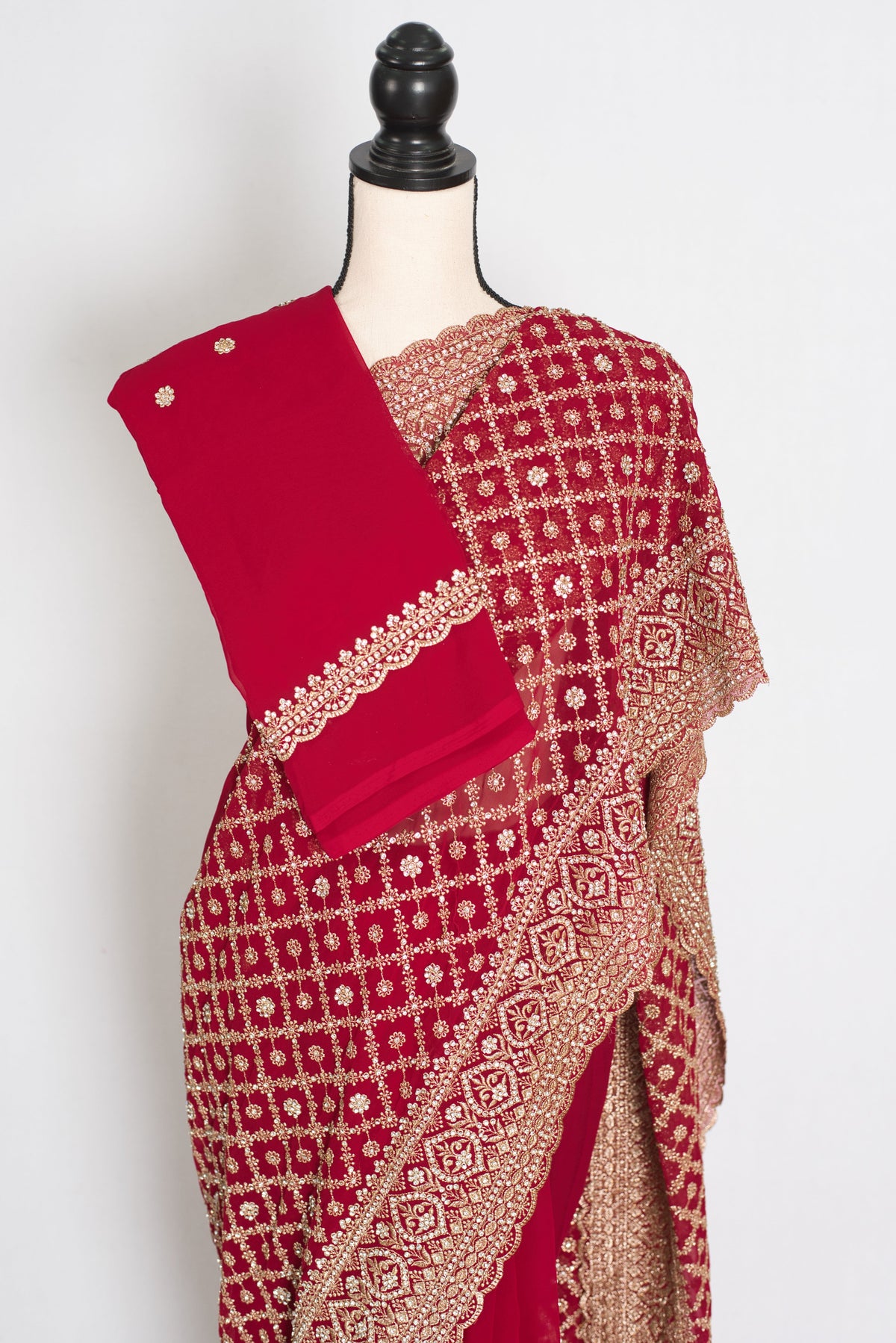 Dark Red and Gold Georgette Festive Saree