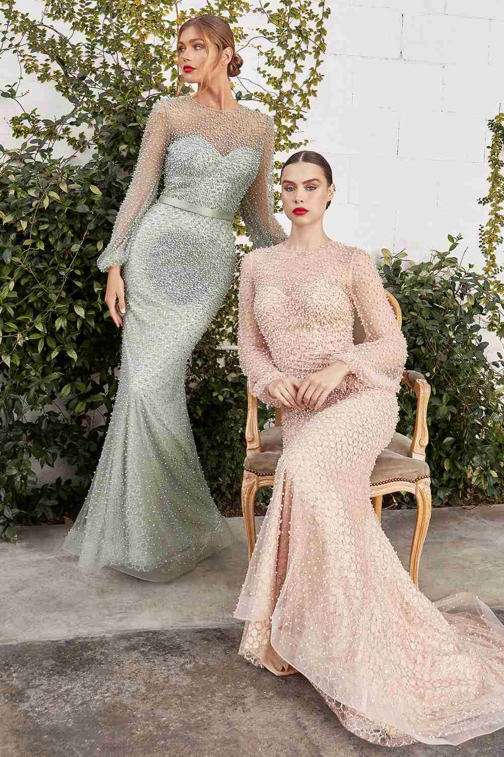 Andrea & Leo Pearl Beaded Long Sleeve Fit and Flare Long Dress — photo 10