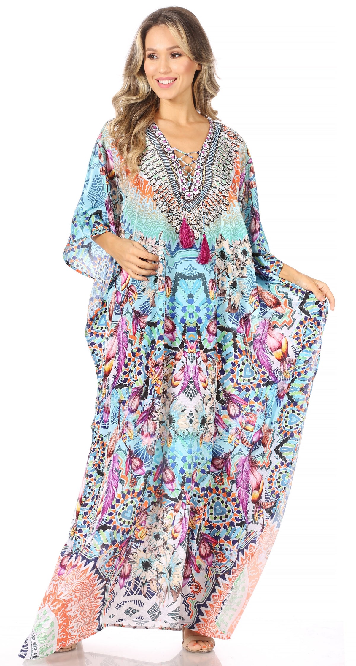 Rhinestone V-Neck Caftan Cover-Up