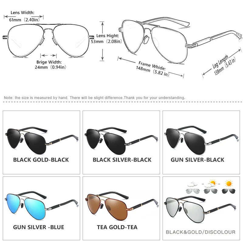 Mens Polarized Aviation Alloy Frame Photochromic Sunglasses Men Brand