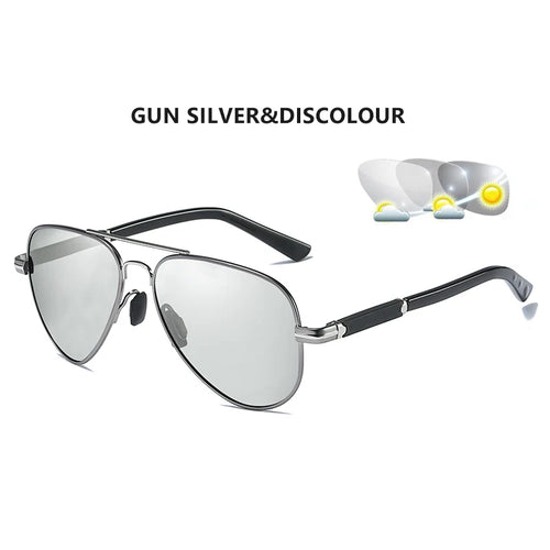 Mens Polarized Aviation Alloy Frame Photochromic Sunglasses Men Brand
