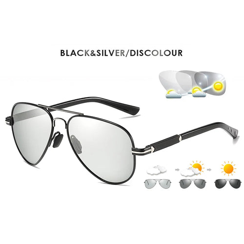 Mens Polarized Aviation Alloy Frame Photochromic Sunglasses Men Brand