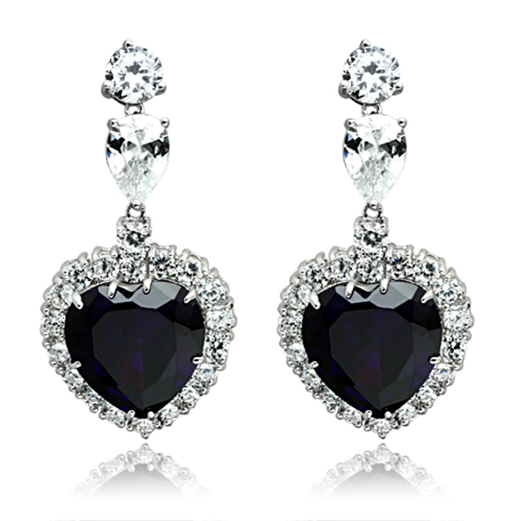 LO2327 - Rhodium Brass Jewelry Sets with AAA Grade CZ in Amethyst