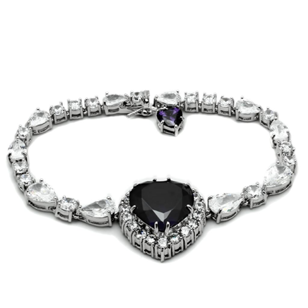 LO2327 - Rhodium Brass Jewelry Sets with AAA Grade CZ in Amethyst