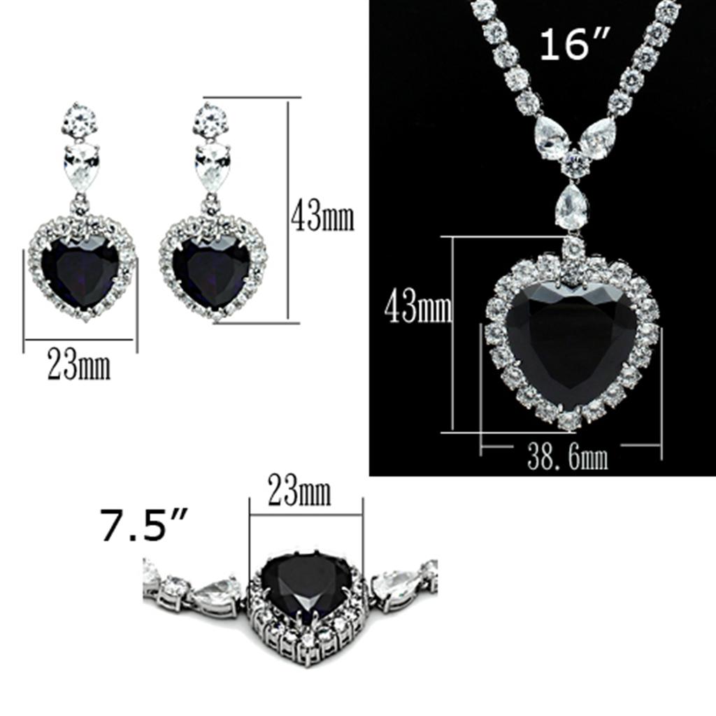 LO2327 - Rhodium Brass Jewelry Sets with AAA Grade CZ in Amethyst