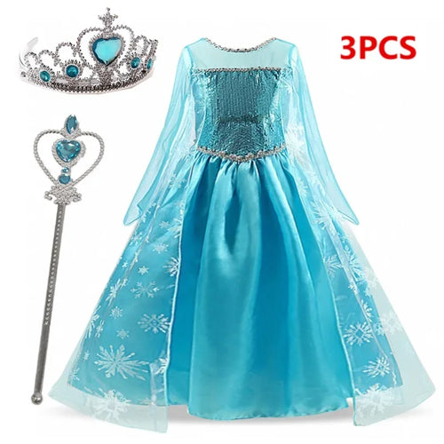 Girls Snow Queen Elsa Kids Costumes for Girl 2025 Carnival Party Prom Halloween