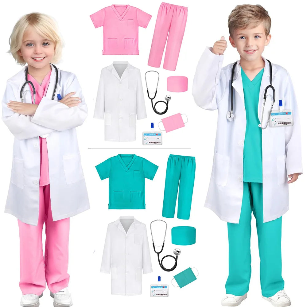 Boys Girls Doctor Nurse Work Uniform with Toys - Halloween Costume