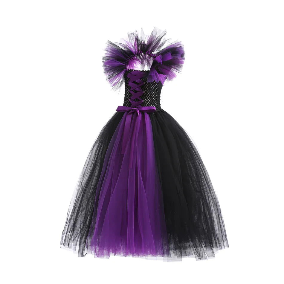 Maleficent Neck Dress Girls Halloween Theme Cosplay Costume