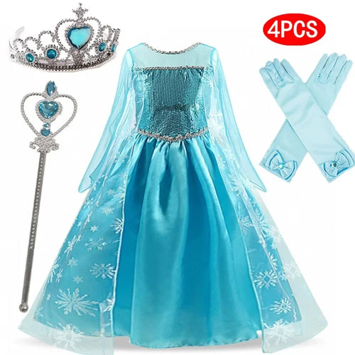 Girls Snow Queen Elsa Kids Costumes for Girl 2025 Carnival Party Prom Halloween
