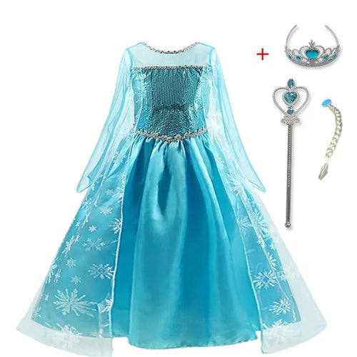 Girls Snow Queen Elsa Kids Costumes for Girl 2025 Carnival Party Prom Halloween