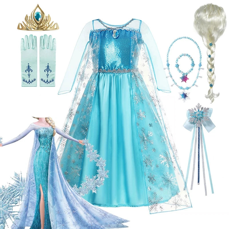 Girls Snow Queen Elsa Kids Costumes for Girl 2025 Carnival Party Prom Halloween