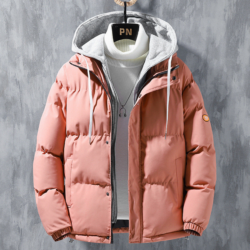 Fashion Hooded Jacket Men Winter Windproof Thickened Two-piece Coat Solid Leisure Sports Cotton Jacket