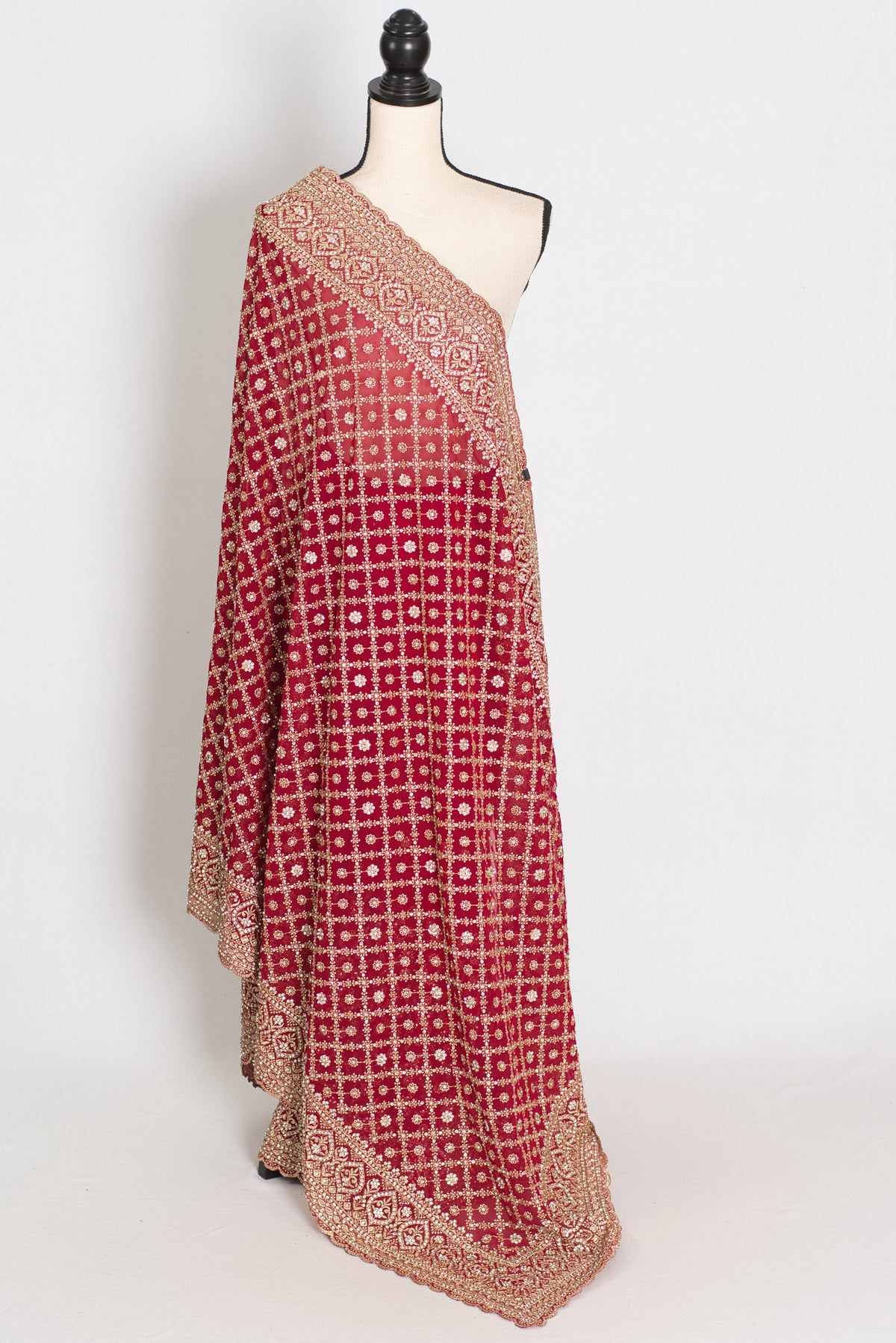 Dark Red and Gold Georgette Festive Saree