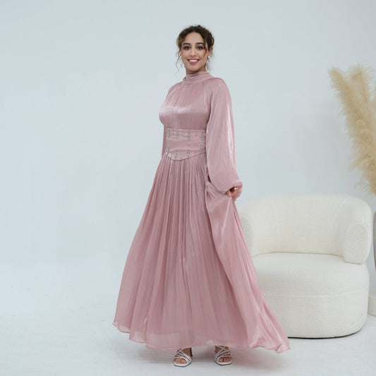 Black Crystal-Embellished Wide Belt Puff-Sleeve Maxi Dress – view 2