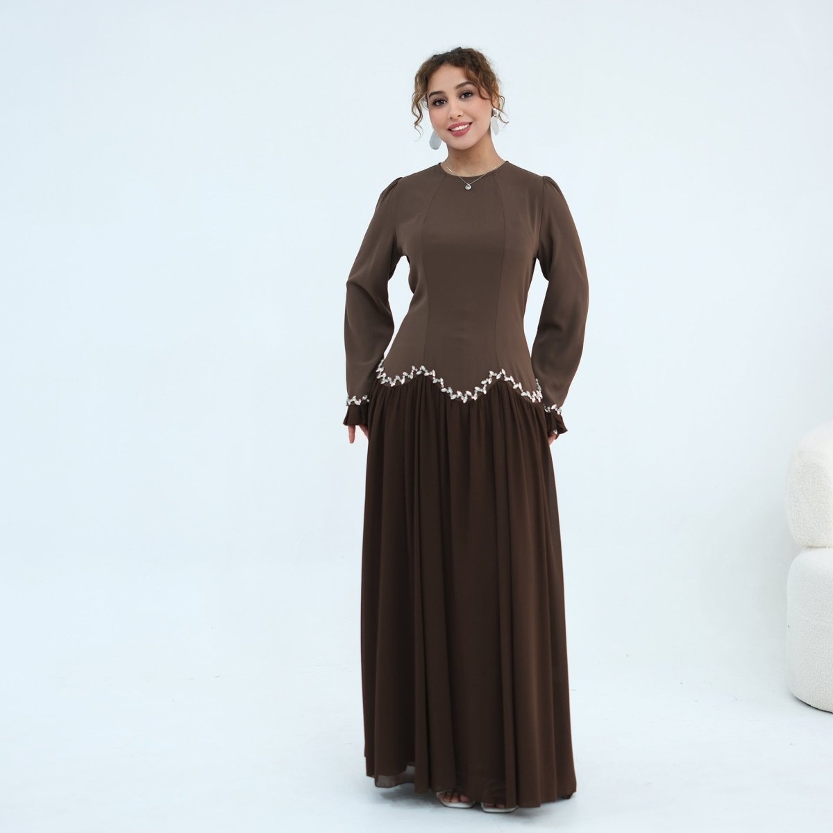 Black Crystal-Trim Ruffle Cuffs Maxi Dress – view 8