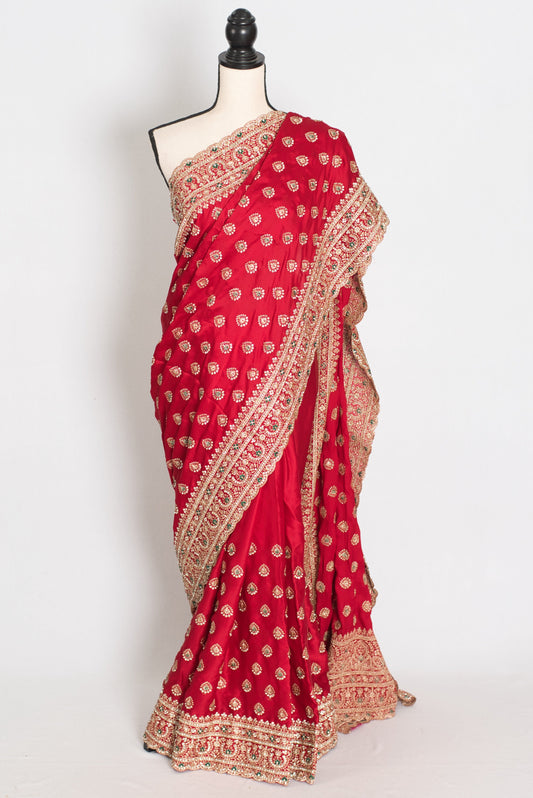 Rosy Pink Satin Festive Saree