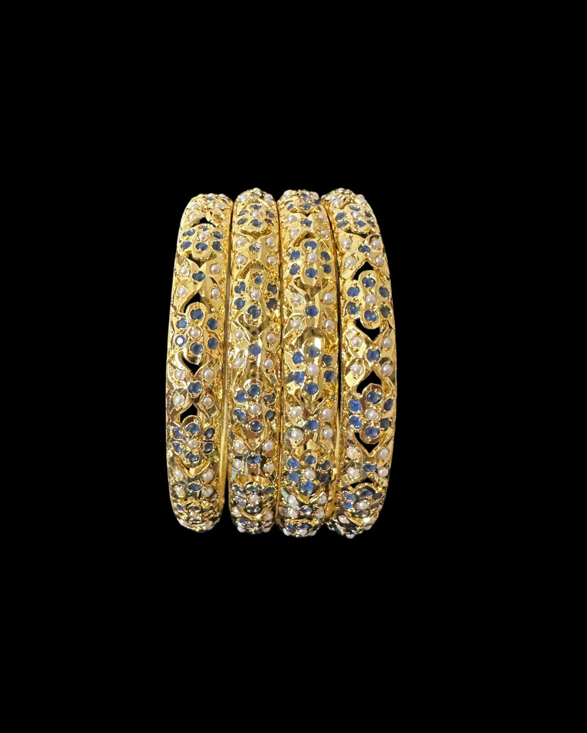 Amira Sapphire Pearl Bangles - Set of 4 — set of four standing upright, front view