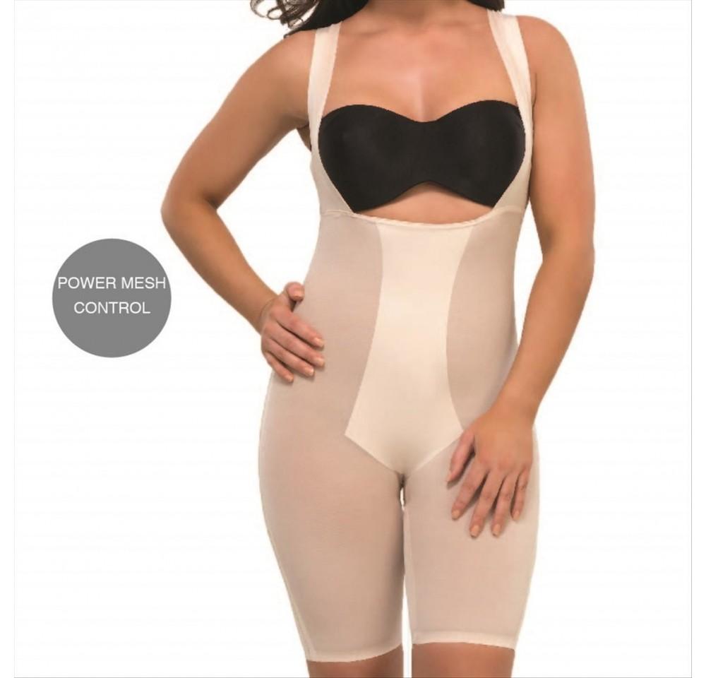 Shapewear Laser Cut Power Mesh Mid- Thigh Bodysuit - 153U090