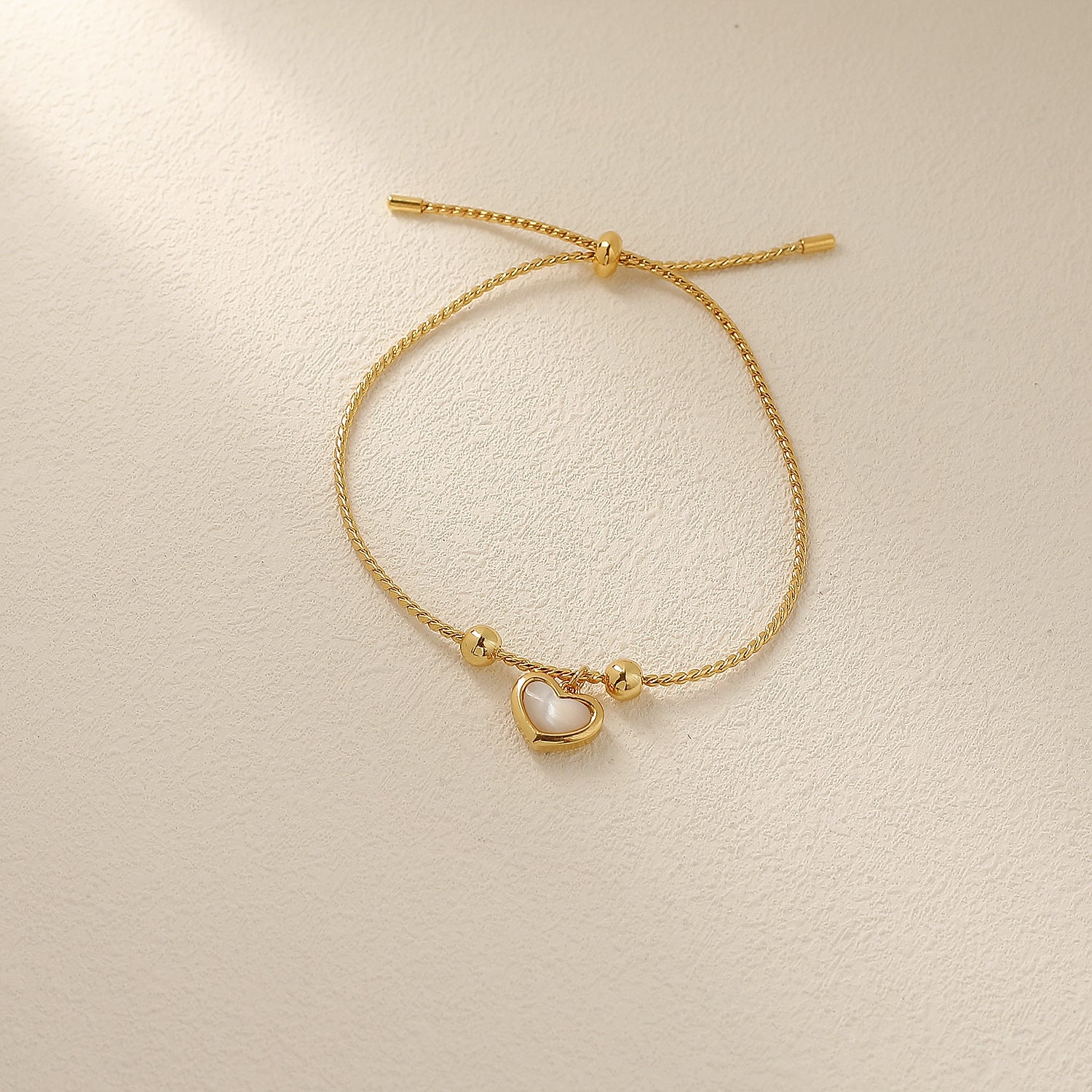 Shell White Fritillary Peach Heart Love Bracelet Pullable Bead Adjustable Jewelry - Khan Mall