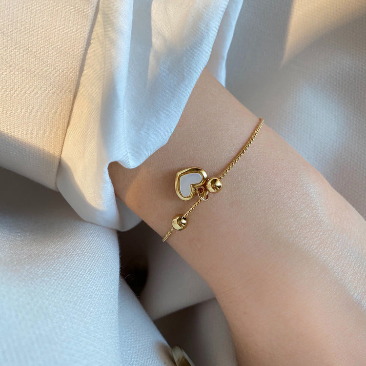 Shell White Fritillary Peach Heart Love Bracelet Pullable Bead Adjustable Jewelry - Khan Mall