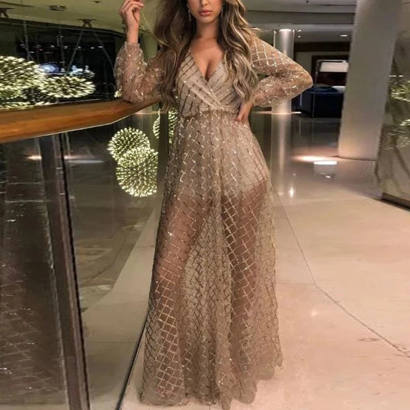 Sequin See Through Long Dress