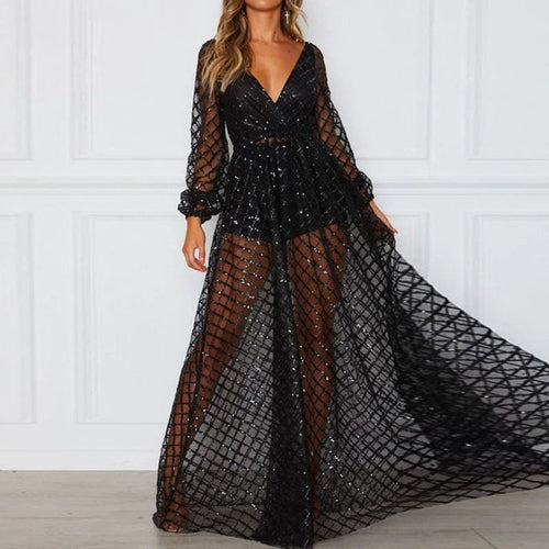 Sequin See Through Long Dress