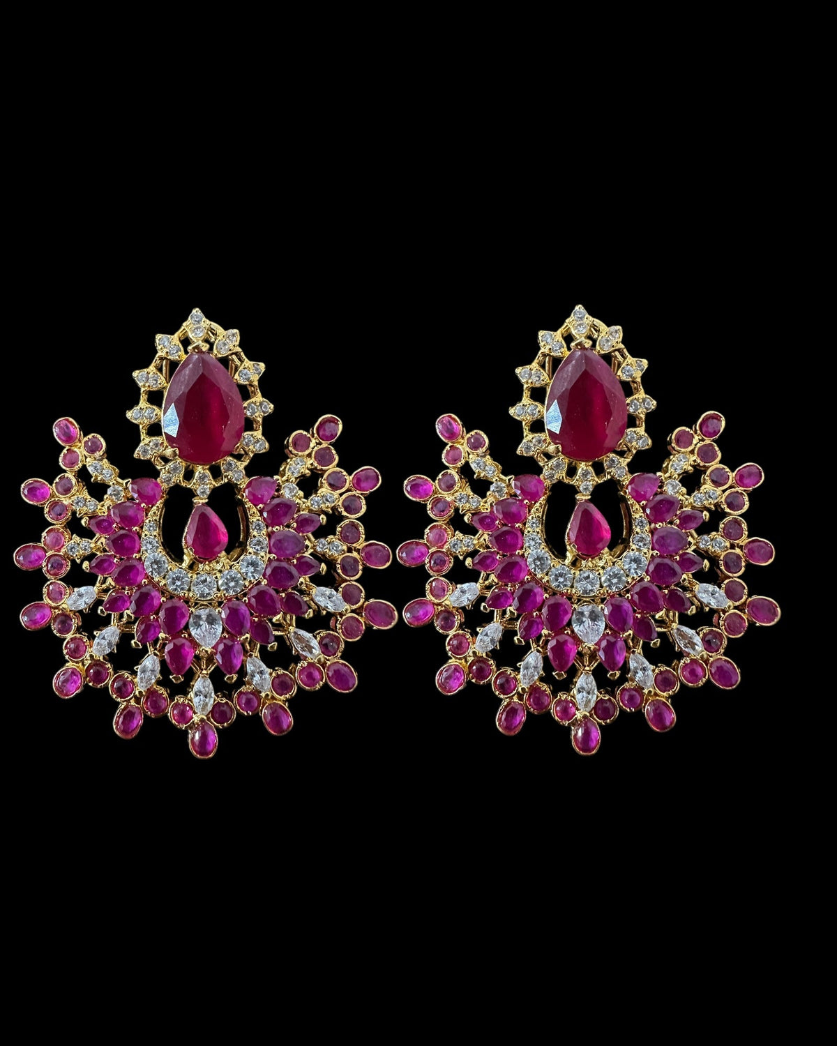 Subhana Gold-Plated Chandbali Earrings and Tika Set – Ruby
