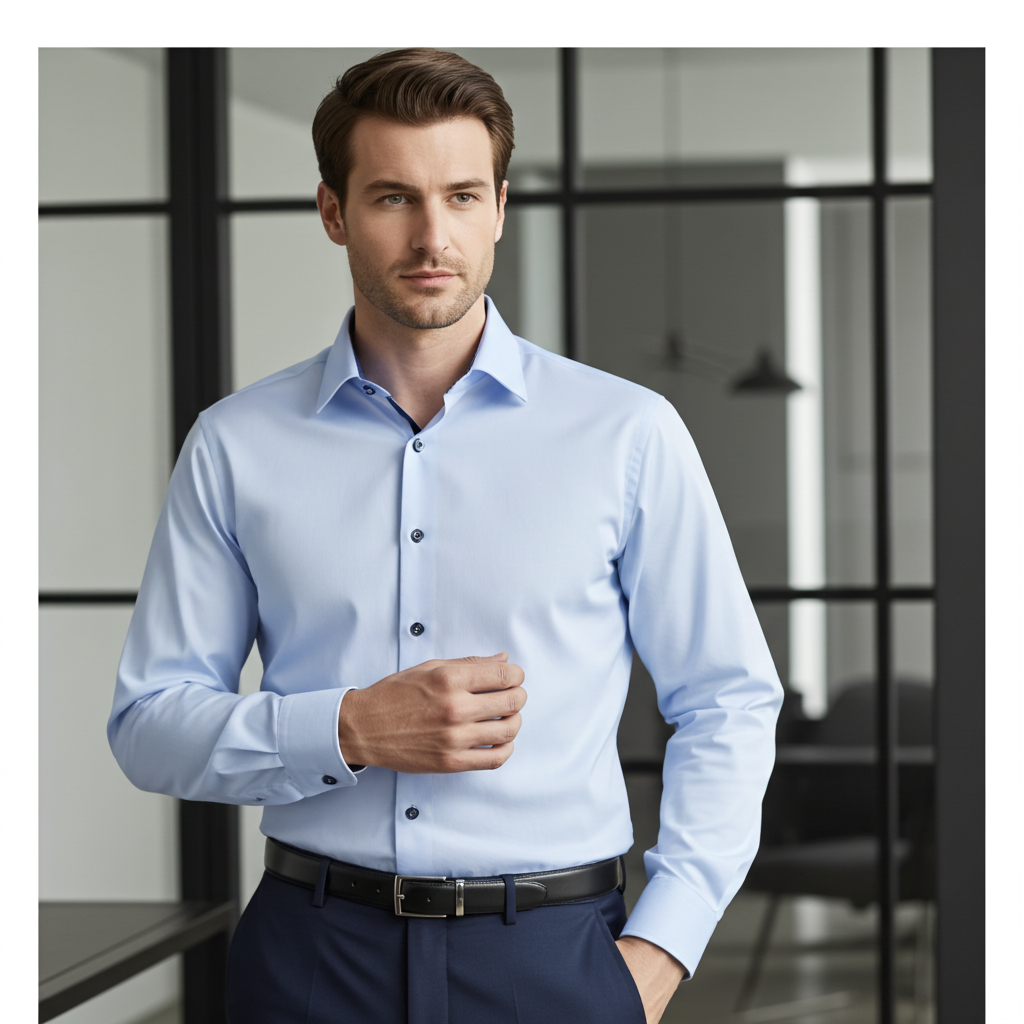 LEVINAS Ralph Cotton Stretch Button-Up Shirt — Blue
