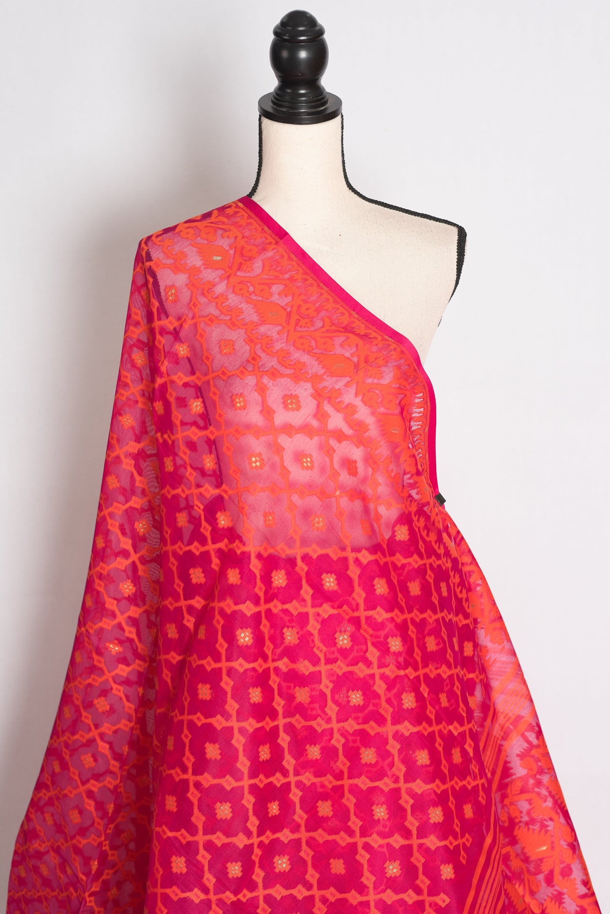 Nagma Pink & Orange Jamdani Saree — front view showing the full spread of the drape