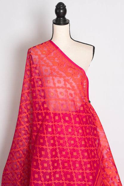 Nagma Pink & Orange Jamdani Saree — front view showing the full spread of the drape