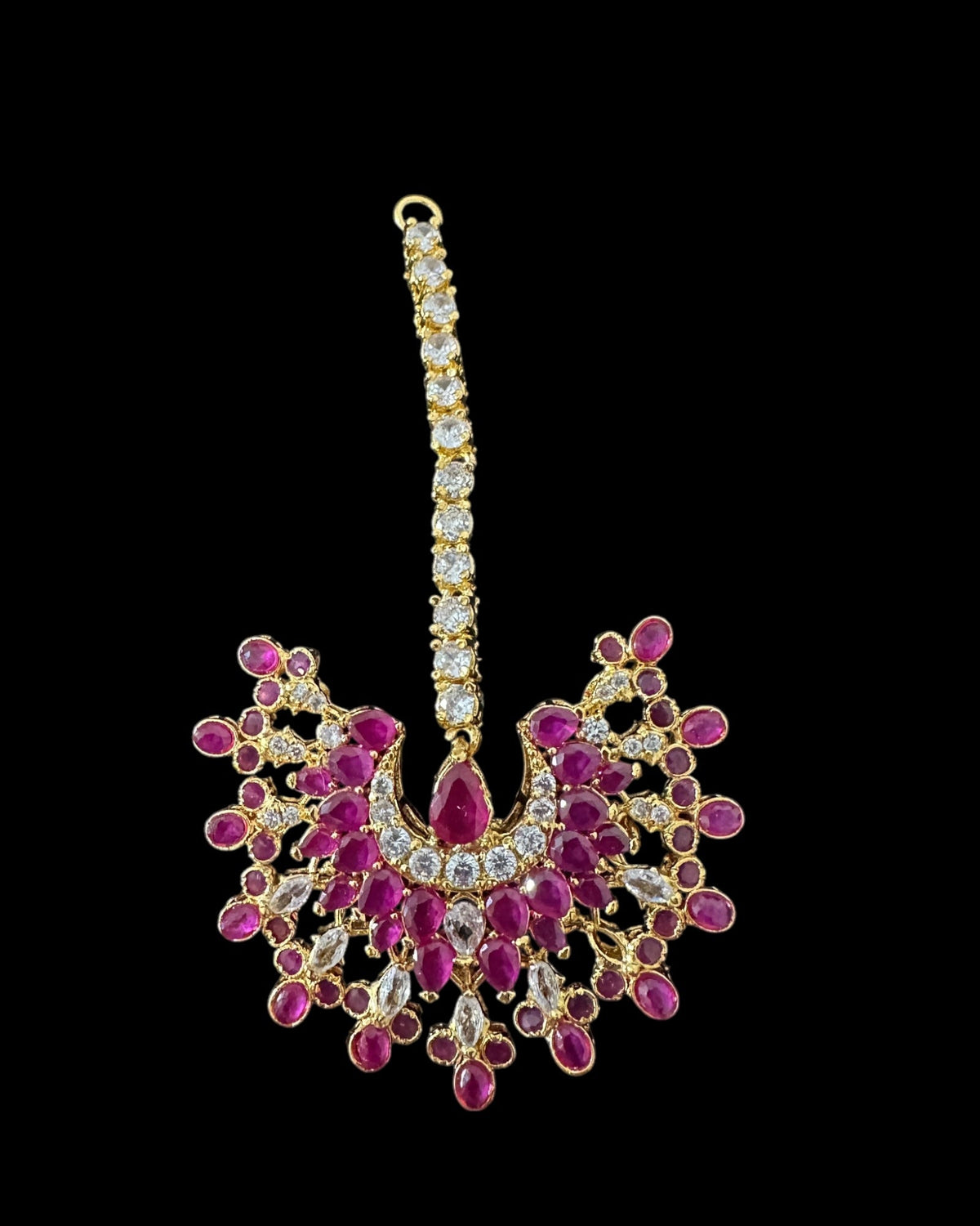 Subhana Gold-Plated Chandbali Earrings and Tika Set – Ruby