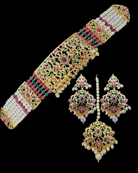 Gold-Plated Jadau Choker in Navratan