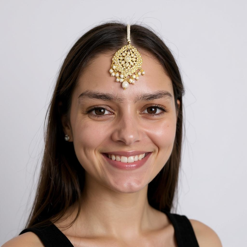 Megha Jadau Earrings and Tika Set in Pearl