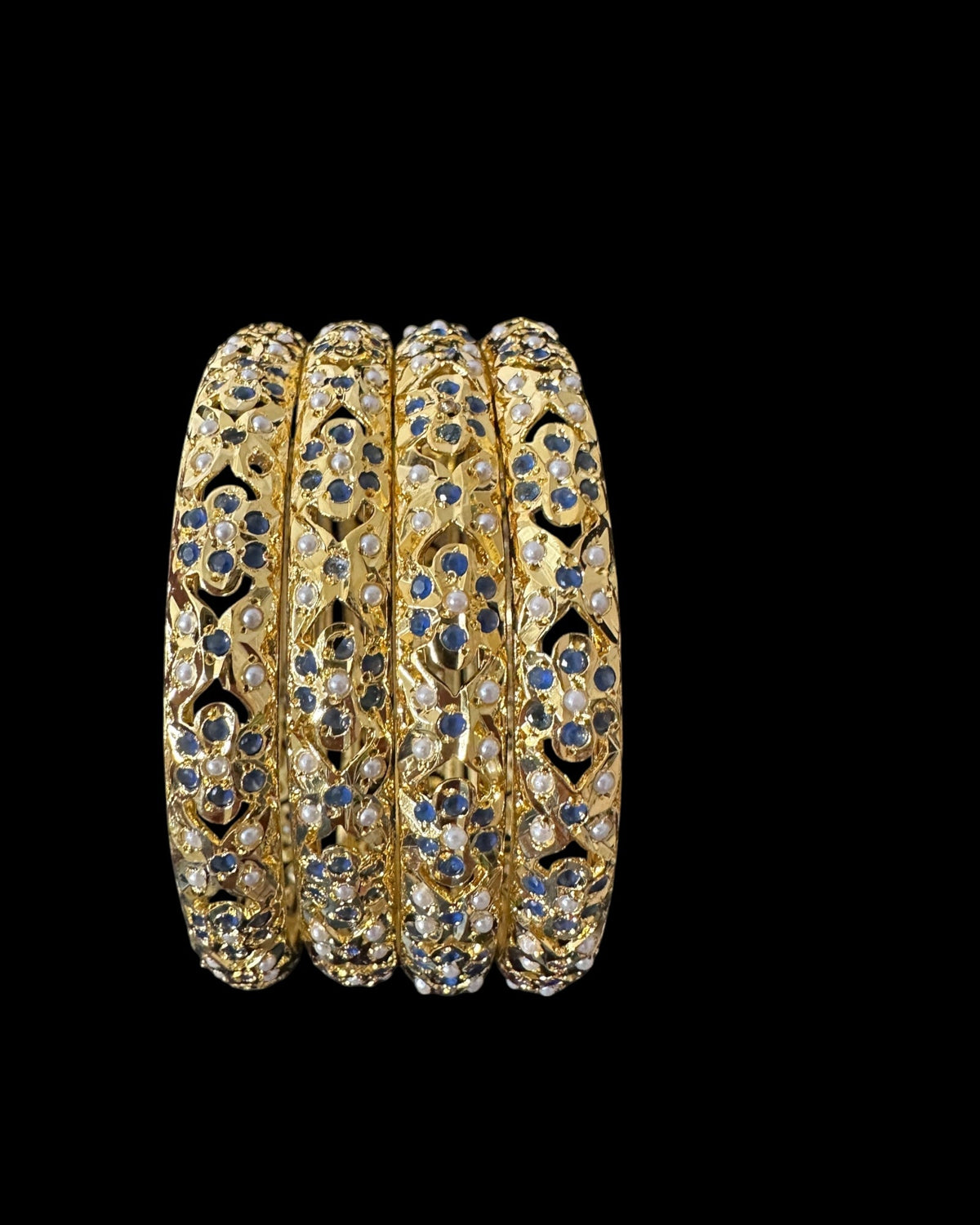 Amira Sapphire Pearl Bangles - Set of 4 — set of four, front view