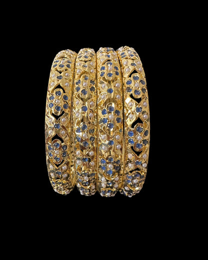 Amira Sapphire Pearl Bangles - Set of 4 — set of four, close front view