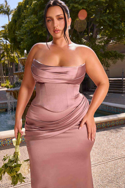 Ladivine satin strapless two-piece gown in Rosewood, alternate view