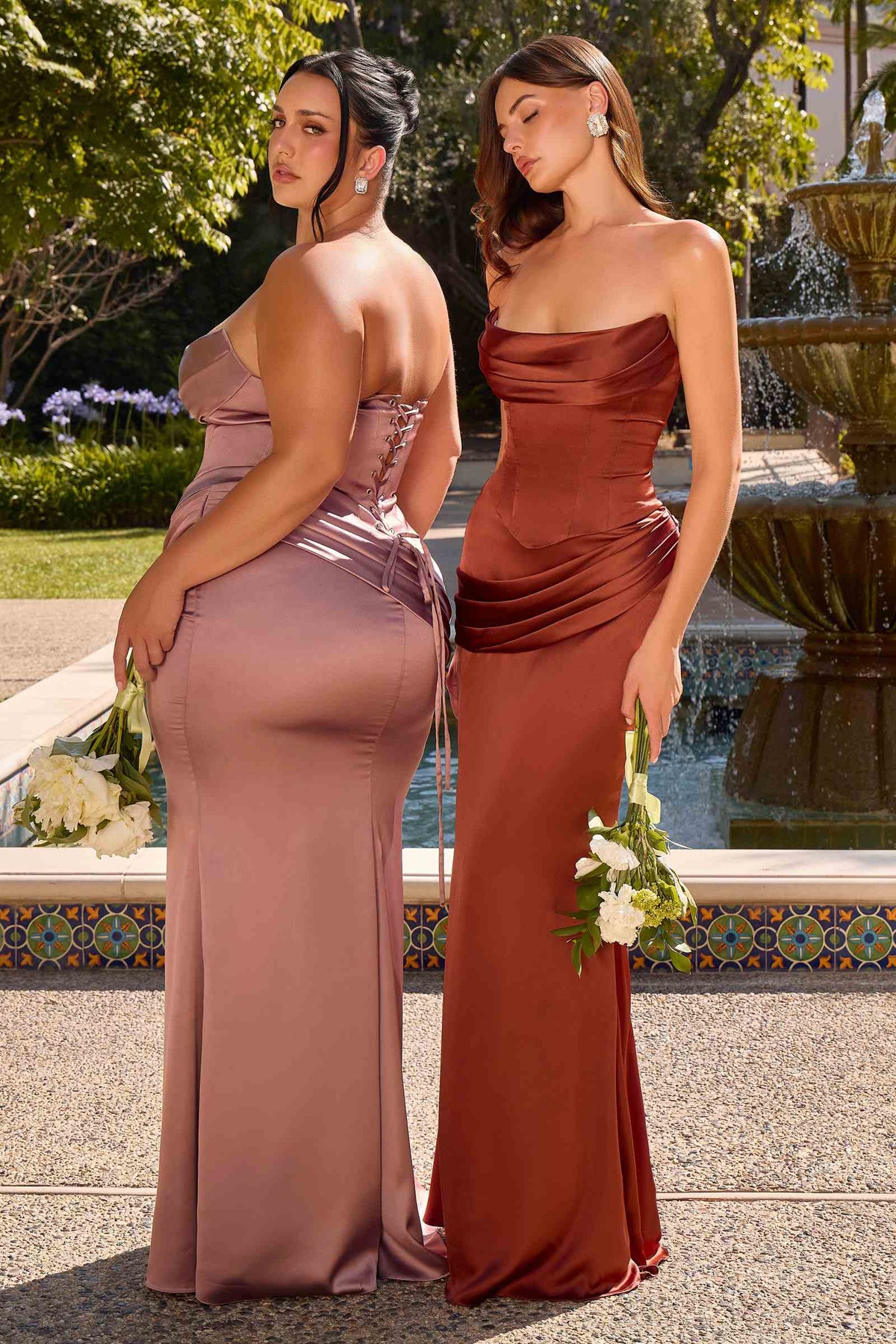 Ladivine Luxe Satin Strapless Two-Piece Gown