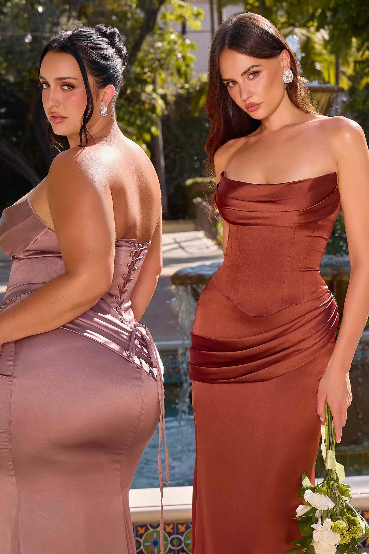 Ladivine Luxe Satin Strapless Two-Piece Gown