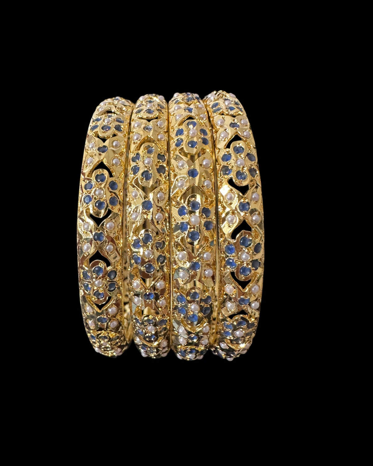 Amira Sapphire Pearl Bangles - Set of 4 — set of four, front view at a slight angle