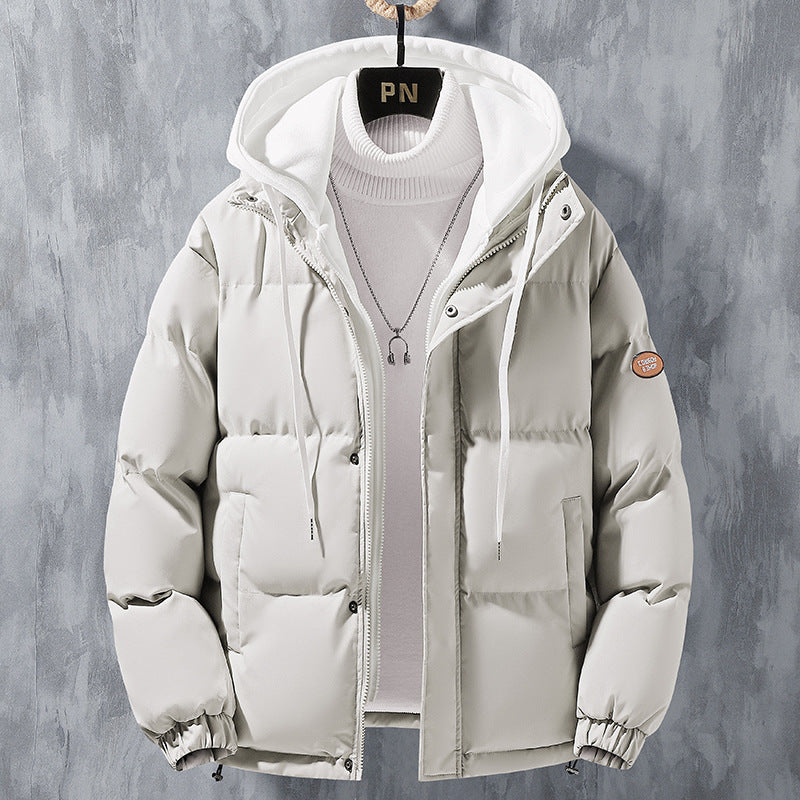 Fashion Hooded Jacket Men Winter Windproof Thickened Two-piece Coat Solid Leisure Sports Cotton Jacket