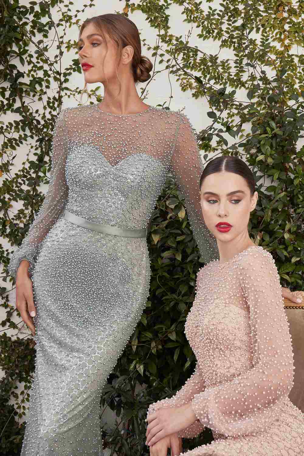 Andrea & Leo Pearl Beaded Long Sleeve Fit and Flare Long Dress — photo 9