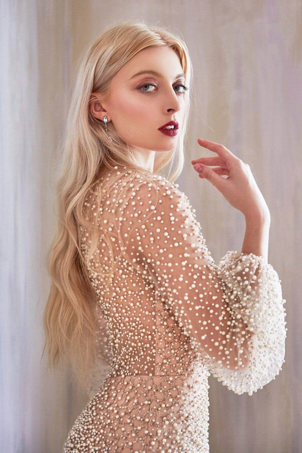 Andrea & Leo Pearl Beaded Long Sleeve Fit and Flare Long Dress — photo 5