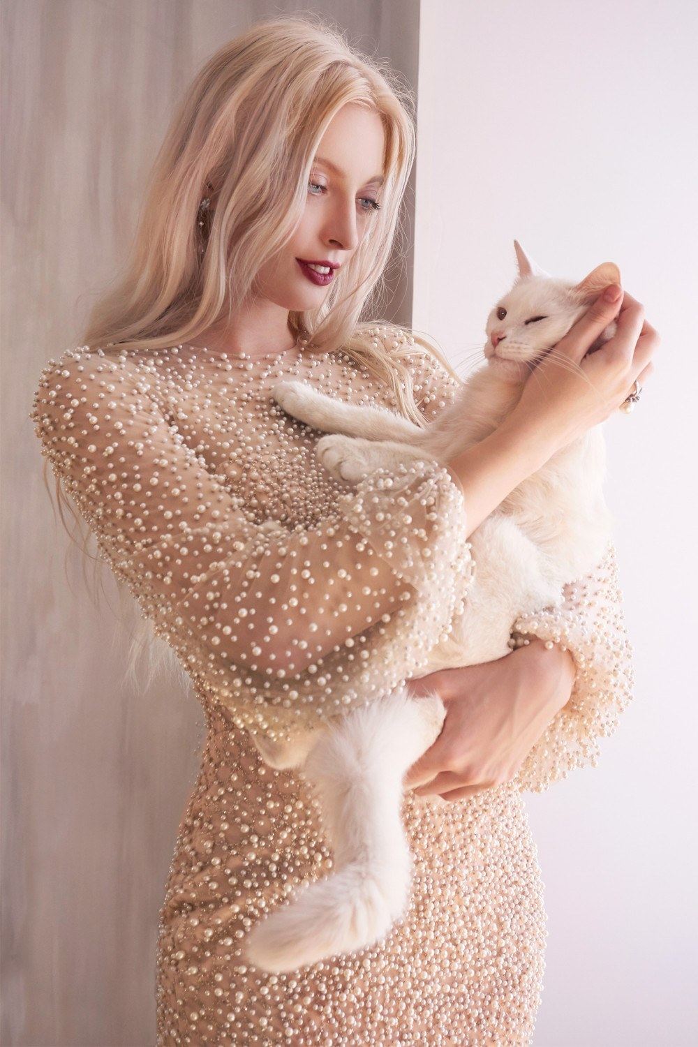 Andrea & Leo Pearl Beaded Long Sleeve Fit and Flare Long Dress — photo 4