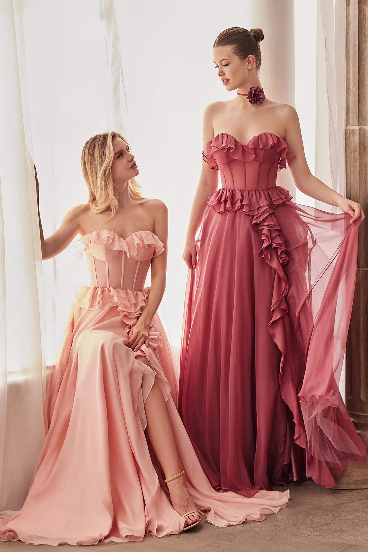 Andrea & Leo Long Strapless Chiffon Ruffle A-Line Dress — photo 10