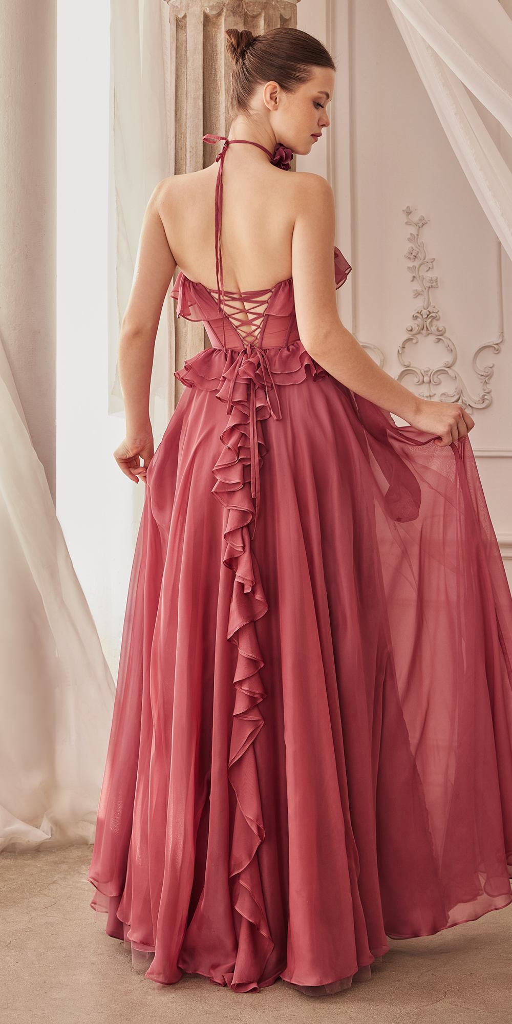Andrea & Leo Long Strapless Chiffon Ruffle A-Line Dress — photo 8